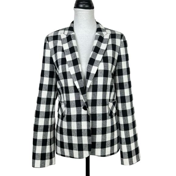 Halogen Black & White Checkered One Button Blazer Jacket - Picture 3 of 10